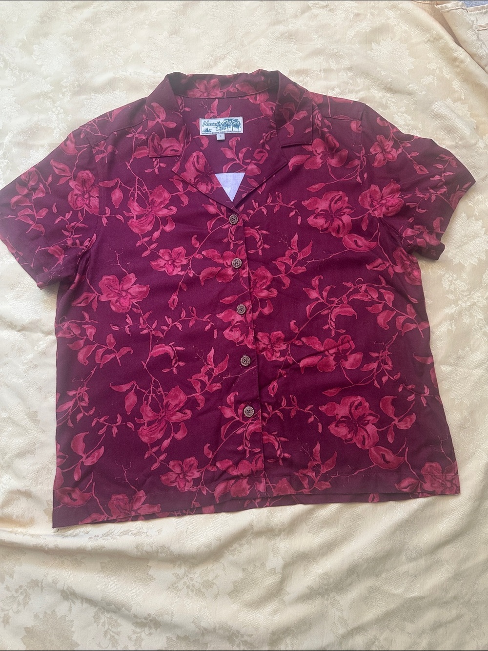 Relaxed Floral Camp Collar Shirt - Burgundy